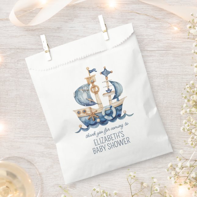 Sachets En Papier Cute Nautical Blue Sailing Ship Baby Shower (Coupé)