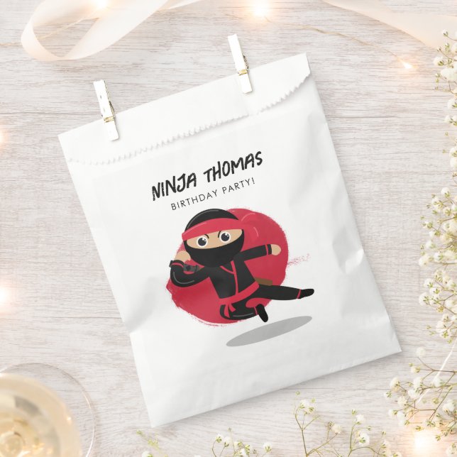 Sachets En Papier Cute Ninja Warrior Black & Red Anniversaire de enf (Coupé)