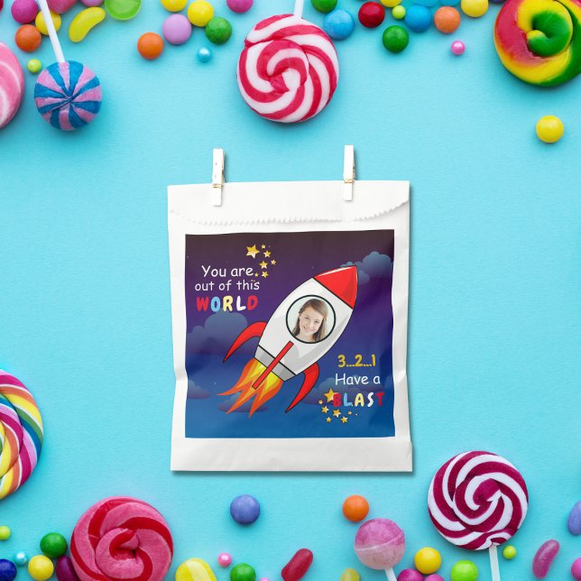 Sachets En Papier Cute Outer Space Rocket Ship Blast Off Birthday (Créateur téléchargé)