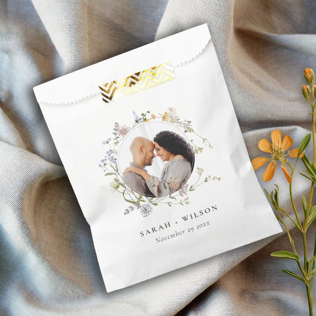 Sachets En Papier Cute Rustic Meadow Floral Wreath Mariage photo (Créateur téléchargé)