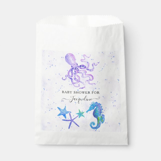 Sachets En Papier Cute Seahorse Stafish Octopus Beach Baby shower (Devant)