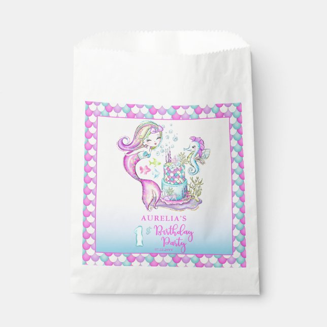 Sachets En Papier Cute sirène | Sea Girl's 1st Birthday Party (Devant)