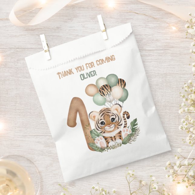 Sachets En Papier Cute Tiger Safari Wild One Boy 1ère fête d'anniver (Coupé)