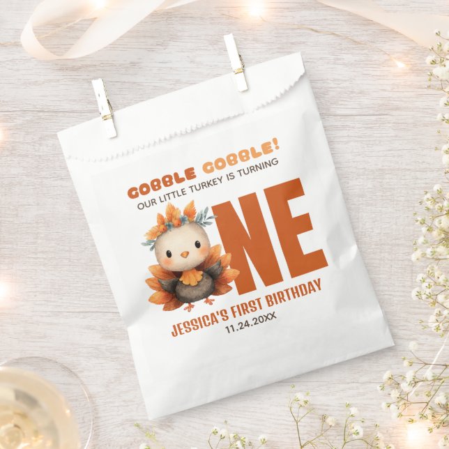 Sachets En Papier Cute Turkey Gobble Thanksgiving Fall 1st Birthday  (Coupé)