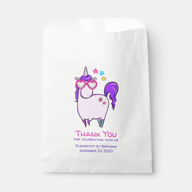 Sachets En Papier Cute Unicorne dans les lunettes en forme de coeur (Devant)