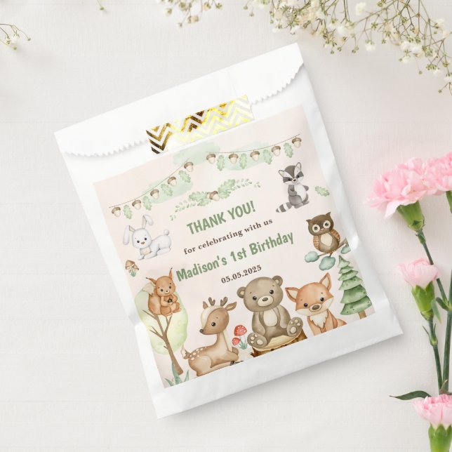 Sachets En Papier Cute Woodland Animaux 1er Anniversaire Fête Favori (Scellé)