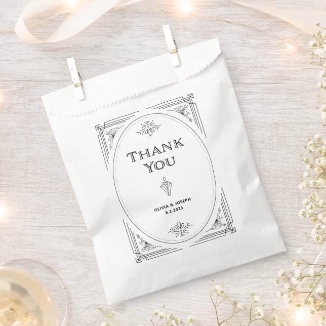 Sachets En Papier Déco moderne | Élégant Mariage noir et blanc (Coupé)