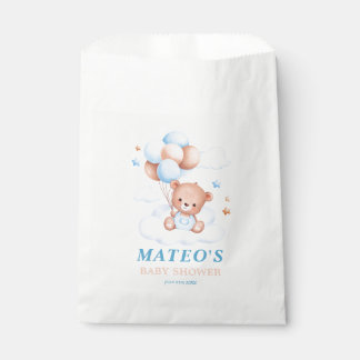 Sachets En Papier Décor Baby shower Teddy Bear Blue Tan Balloon