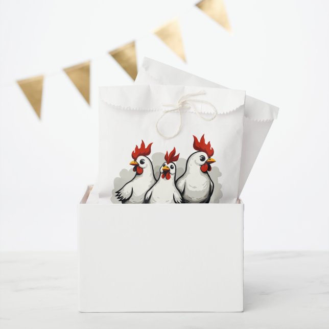 Sachets En Papier Découpe rétro de trois poules françaises au milieu (Fête)
