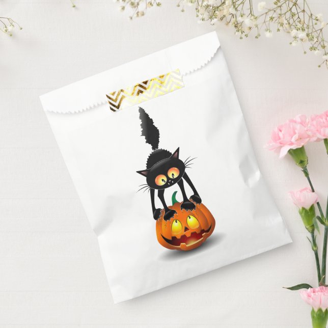 Sachets En Papier Dessin d'Halloween au chat effrayé sur Citrouille (Scellé)