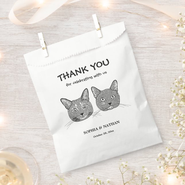 Sachets En Papier Dessin main de couple de chats Merci personnalisé (Coupé)