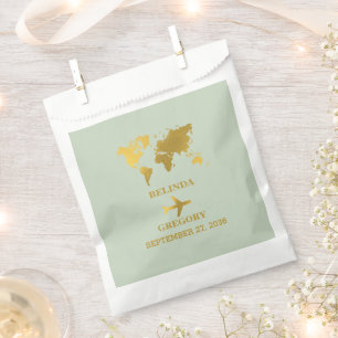 Sachets En Papier Destination Mariage Monde Passport Sage Vert Or