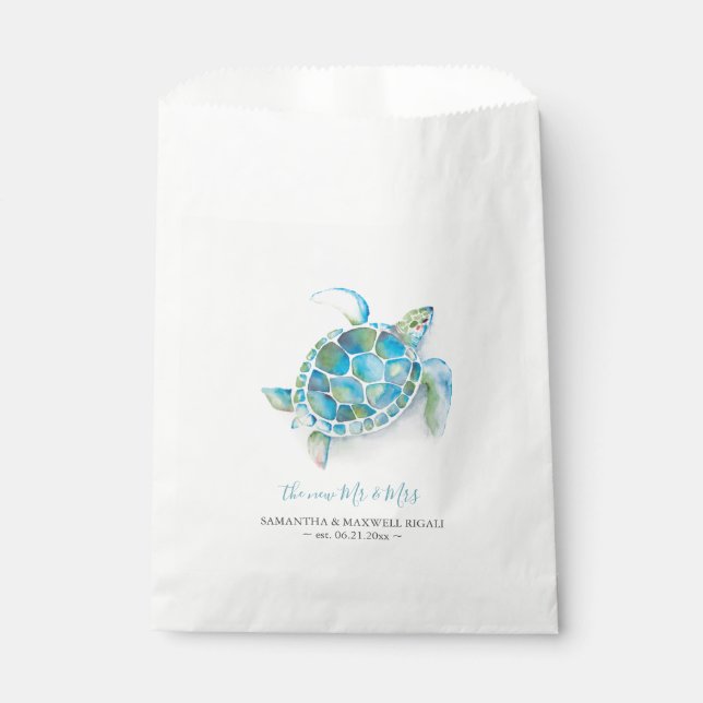 Sachets En Papier Destination tropicale Mariage Tortue de mer (Devant)