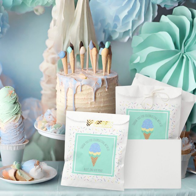 Sachets En Papier Deux cône de crème glacée bleu sucré 2e anniversai (Créateur téléchargé)