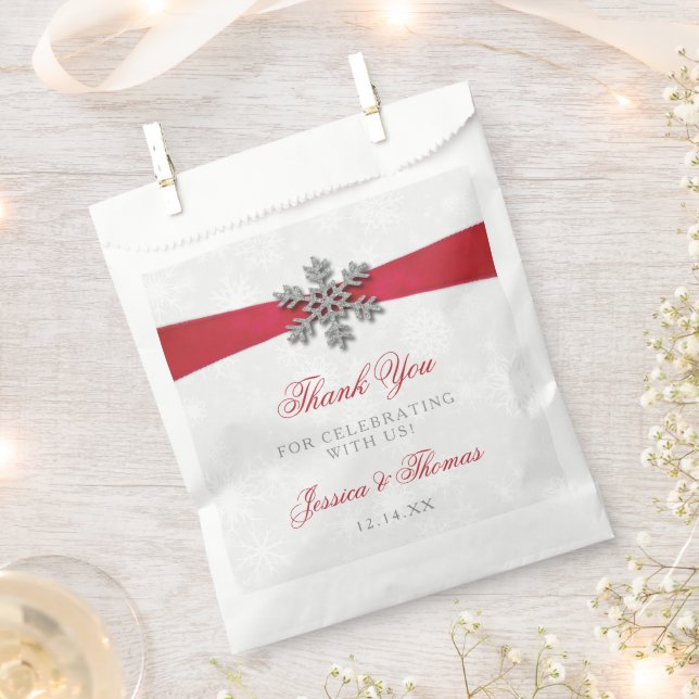 Sachets En Papier Diamante Flocon de neige et Ruban rouge Mariage d' (Coupé)