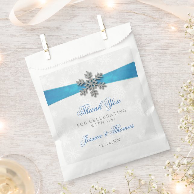 Sachets En Papier Diamante Snowflake & Blue Ribbon Mariage d'hiver (Coupé)