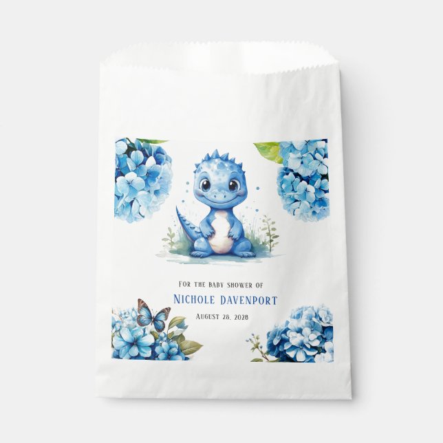 Sachets En Papier Dinosaure Bleu mignon avec Baby shower garçon Flor (Devant)