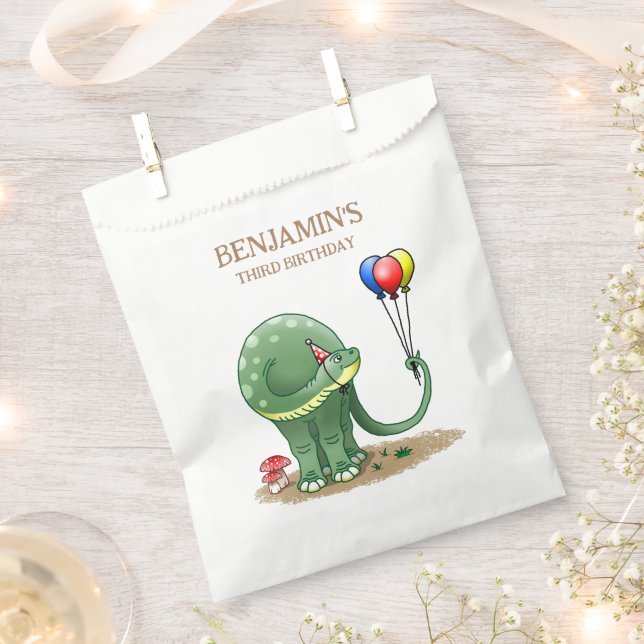 Sachets En Papier Dinosaure tenant Ballons Anniversaire (Coupé)