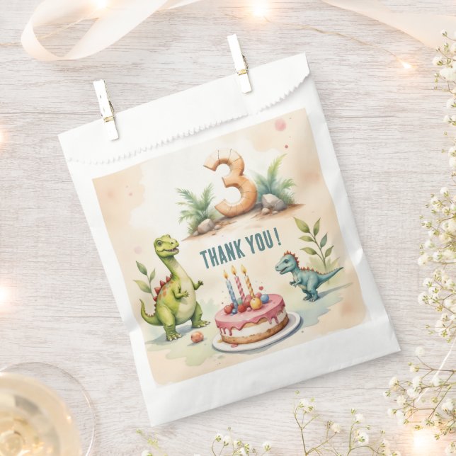 Sachets En Papier Dinosaure Trois Rex 3e Anniversaire Favoriser les  (Coupé)