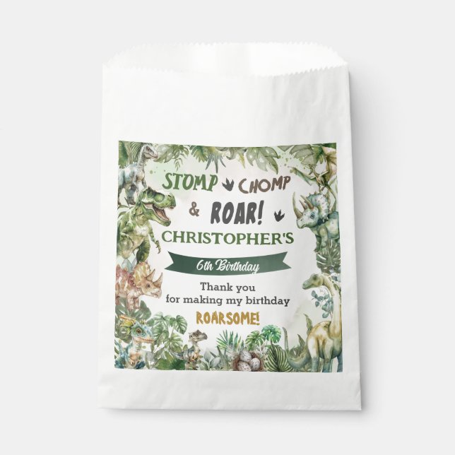 Sachets En Papier Dinosaures de verdure Jurassic Boy Fête d'annivers (Devant)