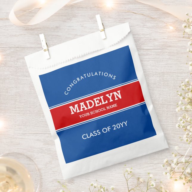 Sachets En Papier Diplôme personnalisé bleu et rouge (Coupé)