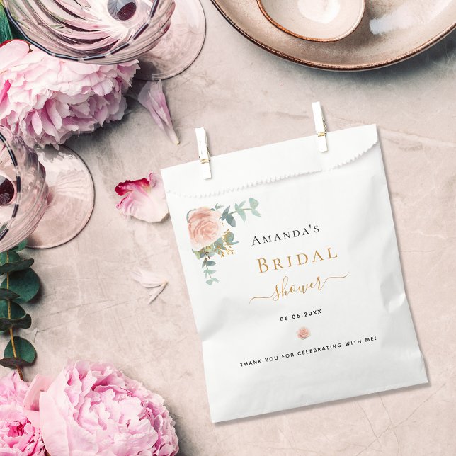 Sachets En Papier Douche nuptiale rose or floral eucalyptus élégant (Créateur téléchargé)