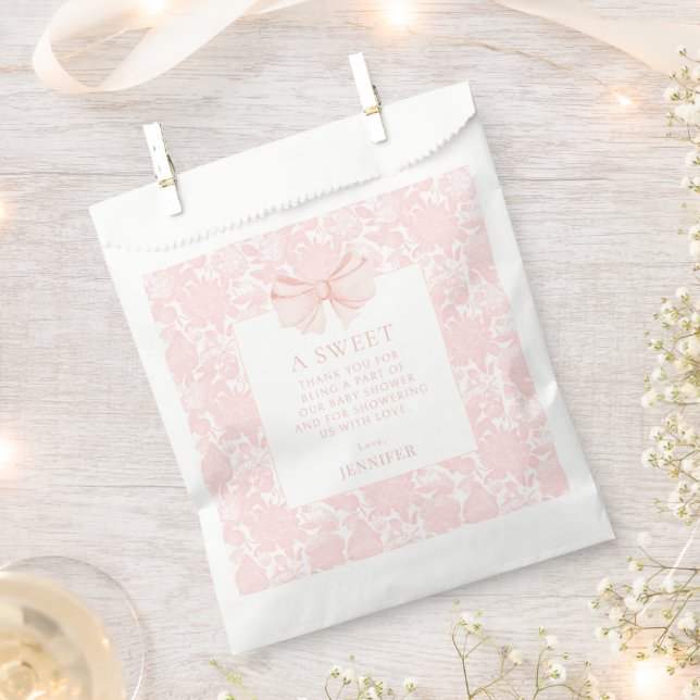 Sachets En Papier Doux rose doux merci arc bébé fille douche (Coupé)