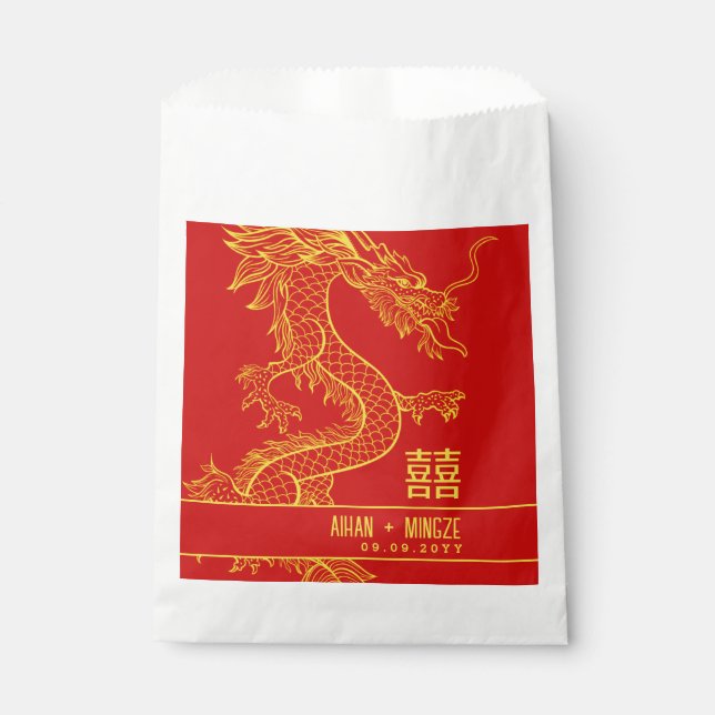 Sachets En Papier Dragon et Phoenix | Double Bonheur (Devant)
