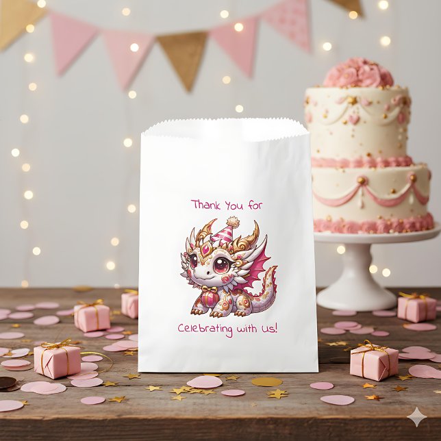 Sachets En Papier Dragon Thème Pink and Gold Personnalisé Anniversai (Créateur téléchargé)