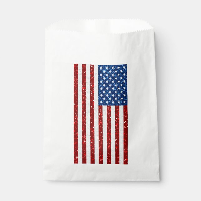 Sachets En Papier Drapeau Américain 4 Juillet Paillettes (Devant)