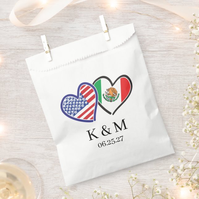 Sachets En Papier Drapeaux cardiaques mexicains américains (Coupé)