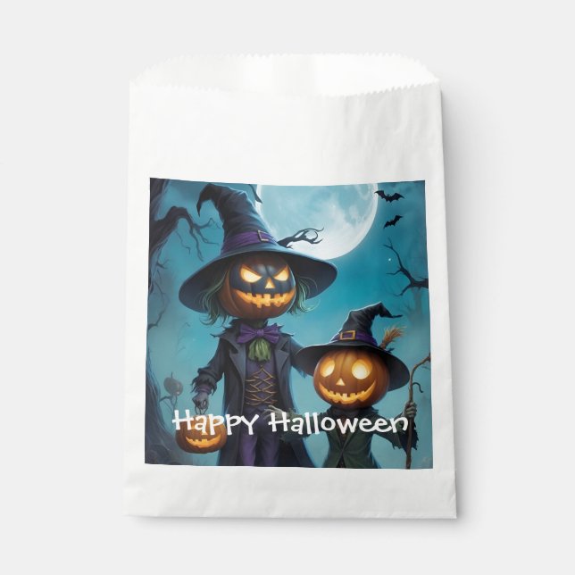Sachets En Papier Duo Citrouille éffrayant d'Halloween (Devant)