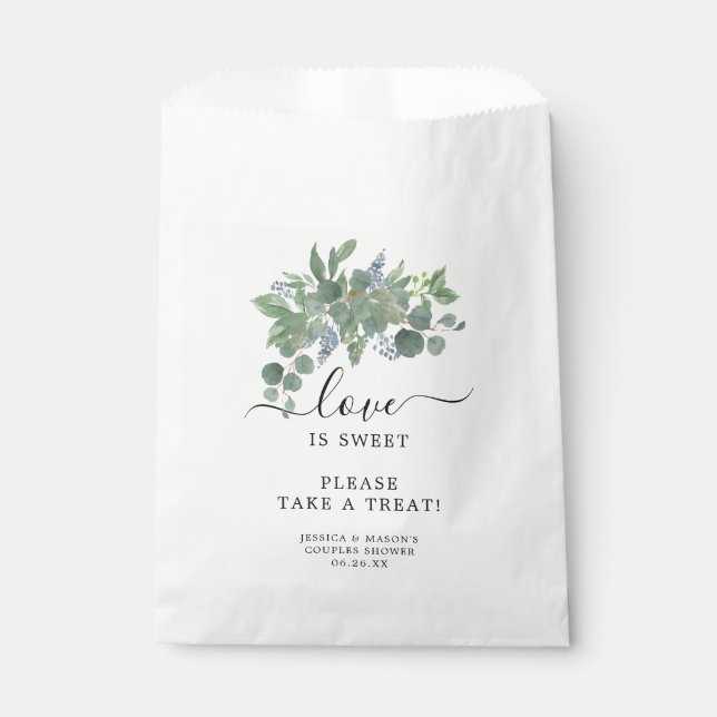 Sachets En Papier Dusty Blue Eucalyptus Favor Sac Amour est doux (Devant)