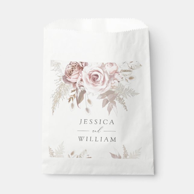 Sachets En Papier Dusty Rose Blush Ivory Floral Mariage Réception (Devant)