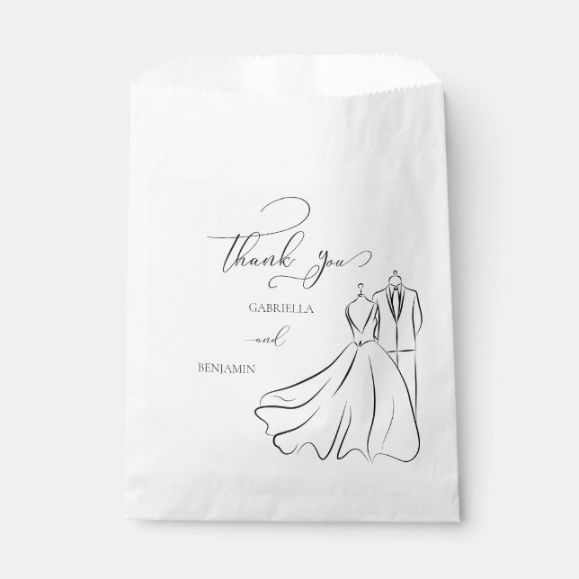 Sachets En Papier Élégant B&W Tux & Robe Merci Mariage (Devant)