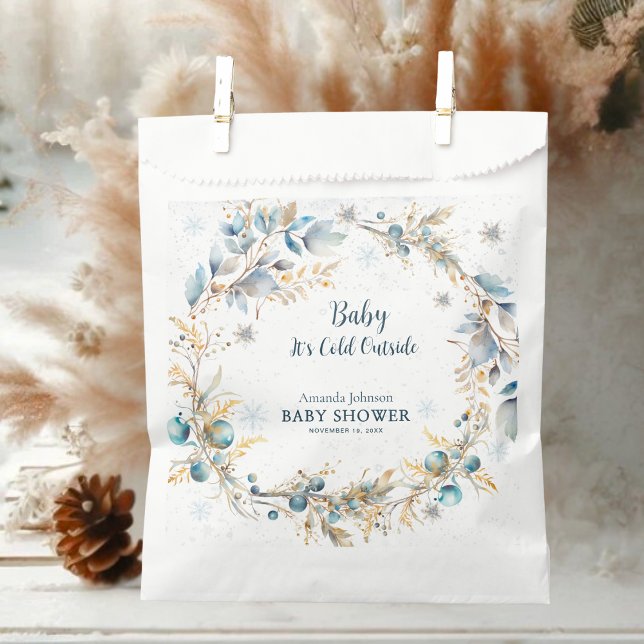 Sachets En Papier Elegant Baby Its Cold Outside Navy Gold Winter  (Créateur téléchargé)