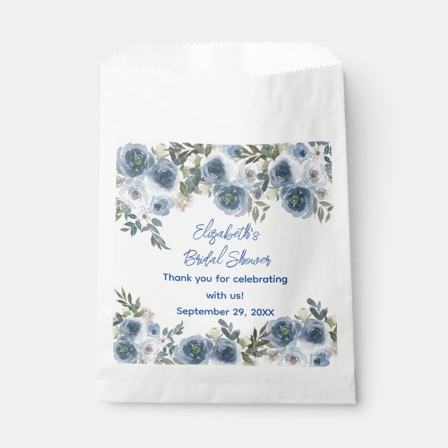 Sachets En Papier Élégant bleu blanc floral douche de mariage  (Devant)