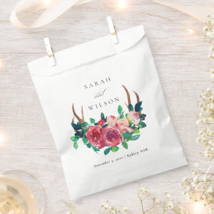 Sachets En Papier Élégant Boho Rustique Floral Stag Antlers Mariage