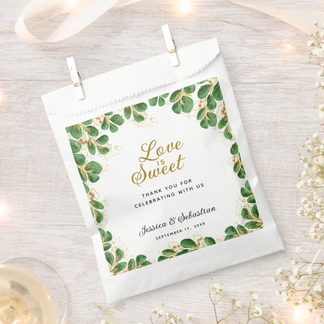 Sachets En Papier Elégant Eucalyptus vert L'amour est Mariage doux (Coupé)