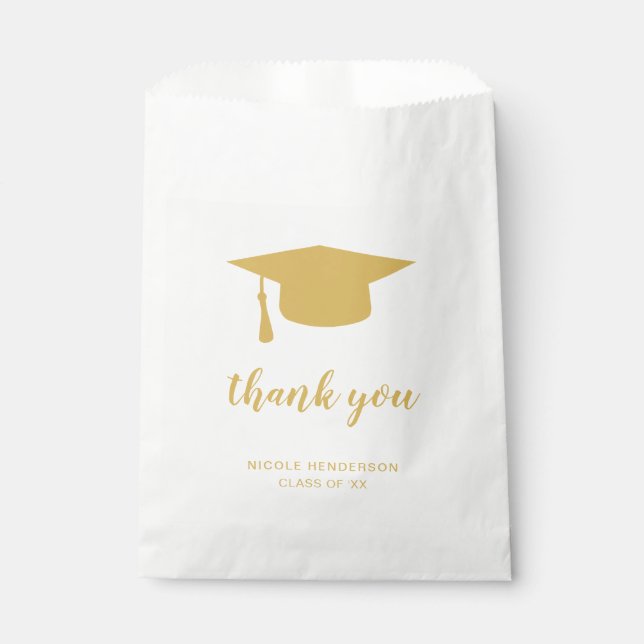 Sachets En Papier Élégant Gold et blanc Merci de la limite de gradua (Devant)