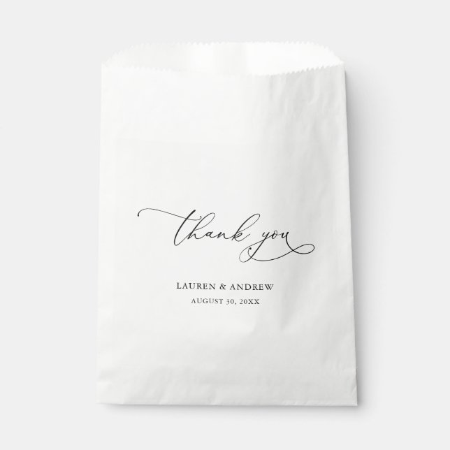 Sachets En Papier Élégant Mariage de calligraphie noir et blanc (Devant)