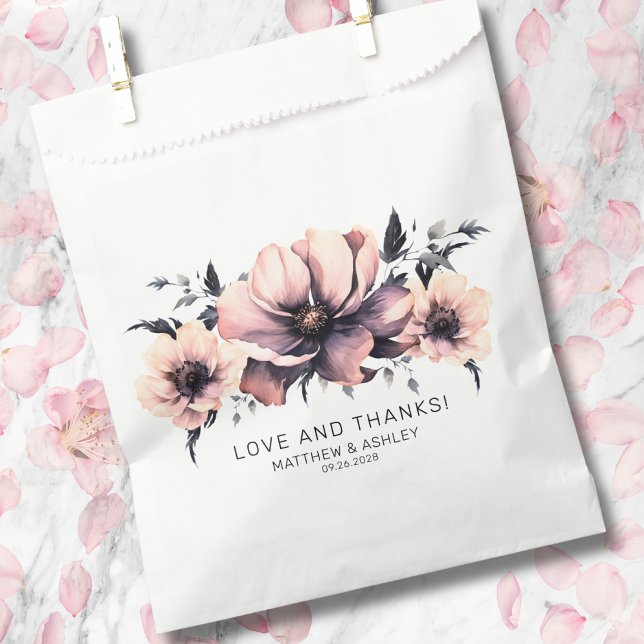 Sachets En Papier Élégant Mariage floral moderne Boho Chic rose (Thank You Elegant Modern Boho Floral Pink Wedding Favor Bag)