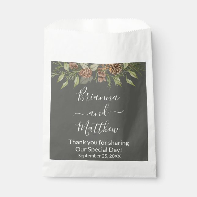 Sachets En Papier Elégant mariage gris hiver Favor sac (Devant)