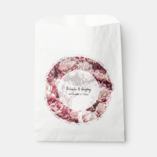 Sachets En Papier Élégant Mariage Pink Peonies (Devant)