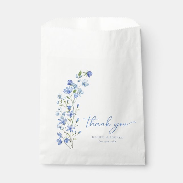 Sachets En Papier Élégant Merci bleu floral Dusty (Devant)