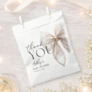 Sachets En Papier Elégant Merci de Baby shower blanc Pearl Bow