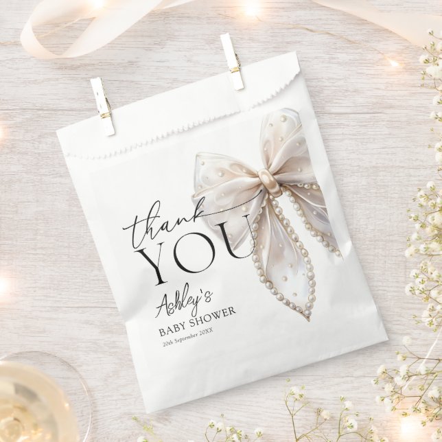 Sachets En Papier Elégant Merci de Baby shower blanc Pearl Bow (Coupé)