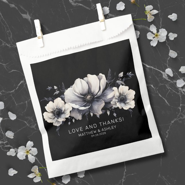 Sachets En Papier Élégant Merci de Mariage noir floral (Elegant Black Floral Wedding Favor Bag)