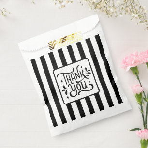 Sachets En Papier Élégant Merci rayé noir blanc