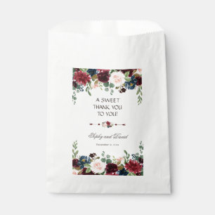 Sachets En Papier Elégant Merlot Marine bleu Mariage Floral MERCI